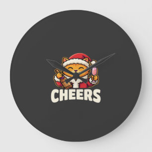 Grande Horloge Ronde Chat de Noël se réjouit de la boisson des Fêtes
