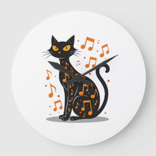 Grande Horloge Ronde Chat de note de musique Halloween T-shirt Note de