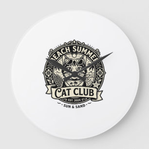 Grande Horloge Ronde Chat de plage d'été Graphique de chat drôle - Été