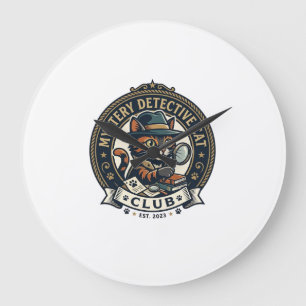 Grande Horloge Ronde Chat Détective Mystère Chat T-Shirt Graphique Art