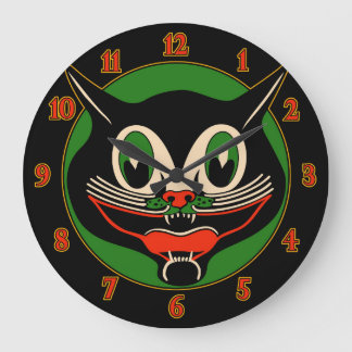 Grande Horloge Ronde Chat d'Halloween Art Déco vintage