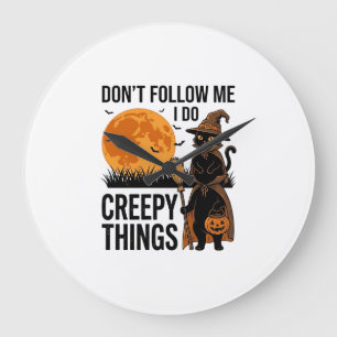 Grande Horloge Ronde Chat d'Halloween Choses Effrayantes Sorcière Drôle