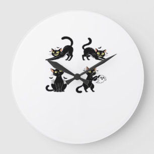 Grande Horloge Ronde Chat d'Halloween Félin Inspiré Effrayant et Éléga