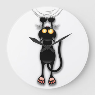 Grande Horloge Ronde Chat drôle de caractère Scratching Fabric