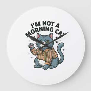 Grande Horloge Ronde Chat du matin Gravure vintage T-shirt drôle de cha