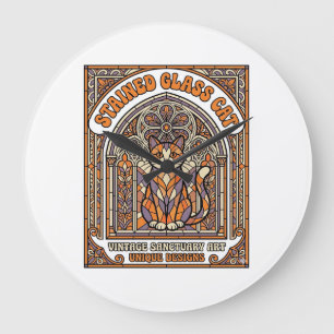 Grande Horloge Ronde Chat en Verre Cathédrale Verre Catholique Vintage