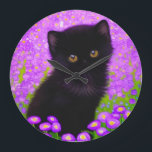 Grande Horloge Ronde Chat Gustav Klimt<br><div class="desc">Horloge avec un chat Gustav Klimt ! Ce chaton moelleux se trouve dans un champ vert de fleurs violettes. Un cadeau parfait pour les amateurs d'art amoureux des chats et autrichiens !</div>