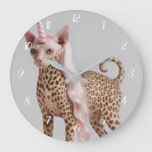 Grande Horloge Ronde Chat Licorne Léopard Glamour en Talons en Fourrure
