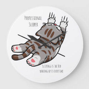 Grande Horloge Ronde Chat Mignon, Chat Drôle, Dormeur Professionnel