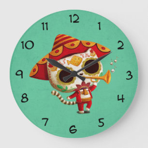 Grande Horloge Ronde Chat mignon de mariachi mexicain d'EL
