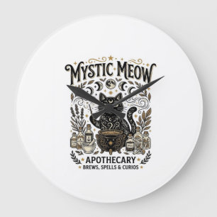 Grande Horloge Ronde Chat Mystique Meow Sorcière Apothicaire Mystique C