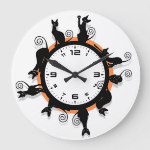 Grande Horloge Ronde chat noir