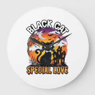 Grande Horloge Ronde Chat Noir Amour Spécial Halloween Maison Hantée Ch
