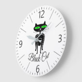 Grande Horloge Ronde Chat noir aux yeux verts (Angle)