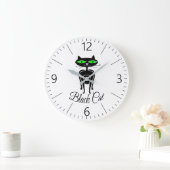 Grande Horloge Ronde Chat noir aux yeux verts (Maison)