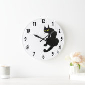 Grande Horloge Ronde CHAT NOIR blanc (Maison)