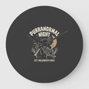Grande Horloge Ronde Chat noir de la lune d'Halloween (2)