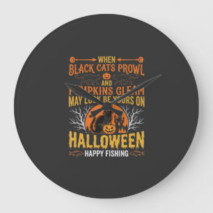 Grande Horloge Ronde Chat noir d'Halloween Citrouille Conception de pêc