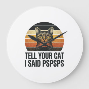Grande Horloge Ronde Chat noir drôle Pspsps Design vintage coucher de s