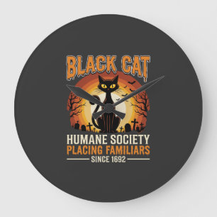 Grande Horloge Ronde Chat Noir Halloween Familier Vintage Cimetière Dés