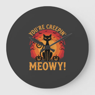 Grande Horloge Ronde Chat noir Halloween Vous me faites peur Design Meo