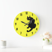 Grande Horloge Ronde CHAT NOIR jaune (Maison)