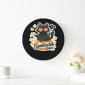 Grande Horloge Ronde Chat noir mignon Halloween Citrouille T-shirt surd (Maison)