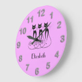 Grande Horloge Ronde Chat noir mignon triplé drôle (Angle)