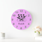 Grande Horloge Ronde Chat noir mignon triplé drôle (Maison)