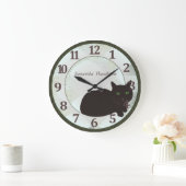 Grande Horloge Ronde Chat noir Personnalisé Grand Mur Arrondi (Maison)