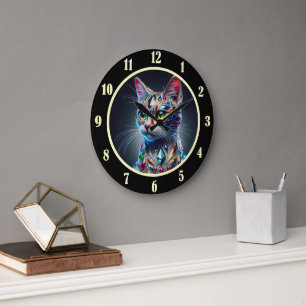 Grande Horloge Ronde Chat Paré de Pierreries