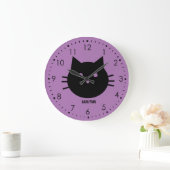 Grande Horloge Ronde Chat pourpre personnalisé (Maison)