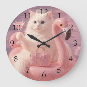 Grande Horloge Ronde Chat Princesse Luxe sur Flotteur de Piscine Flaman