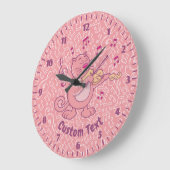 Grande Horloge Ronde Chat rose avec violon (Angle)