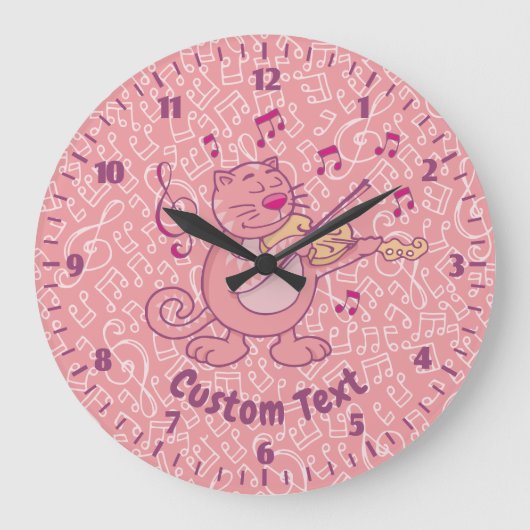 Grande Horloge Ronde Chat rose avec violon (Recto)