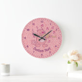 Grande Horloge Ronde Chat rose avec violon (Maison)