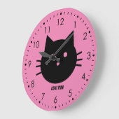 Grande Horloge Ronde Chat rose mignon personnalisé (Angle)