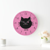 Grande Horloge Ronde Chat rose mignon personnalisé (Maison)