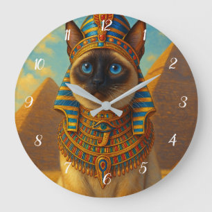 Grande Horloge Ronde Chat royal égyptien pharaon dans le désert