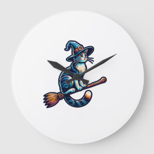 Grande Horloge Ronde Chat Sorcier Halloween Sorcière Mystique Amoureux