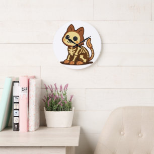 Grande Horloge Ronde Chat squelette effrayant