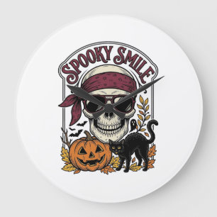 Grande Horloge Ronde Chat squelette Halloween Graphique de citrouille v