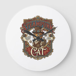 Grande Horloge Ronde Chat Steampunk Steampunk Chat Vintage