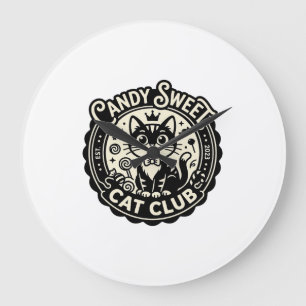Grande Horloge Ronde Chat Sucré Mignon Graphique de Chat Drôle - Candy