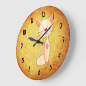 Grande Horloge Ronde Chat très heureux avec une queue de coeur (Angle)