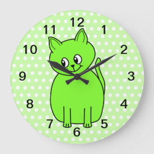 Grande Horloge Ronde Chat vert de chaux.