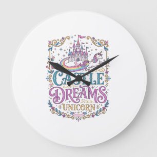 Grande Horloge Ronde Château de licorne Rêves Licorne Fond blanc Pri
