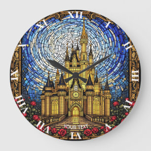 Grande Horloge Ronde Château en Verre de Cute Imaginaire