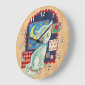 Grande Horloge Ronde Chaton et patchwork blancs mignons (Angle)