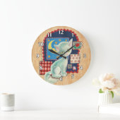 Grande Horloge Ronde Chaton et patchwork blancs mignons (Maison)